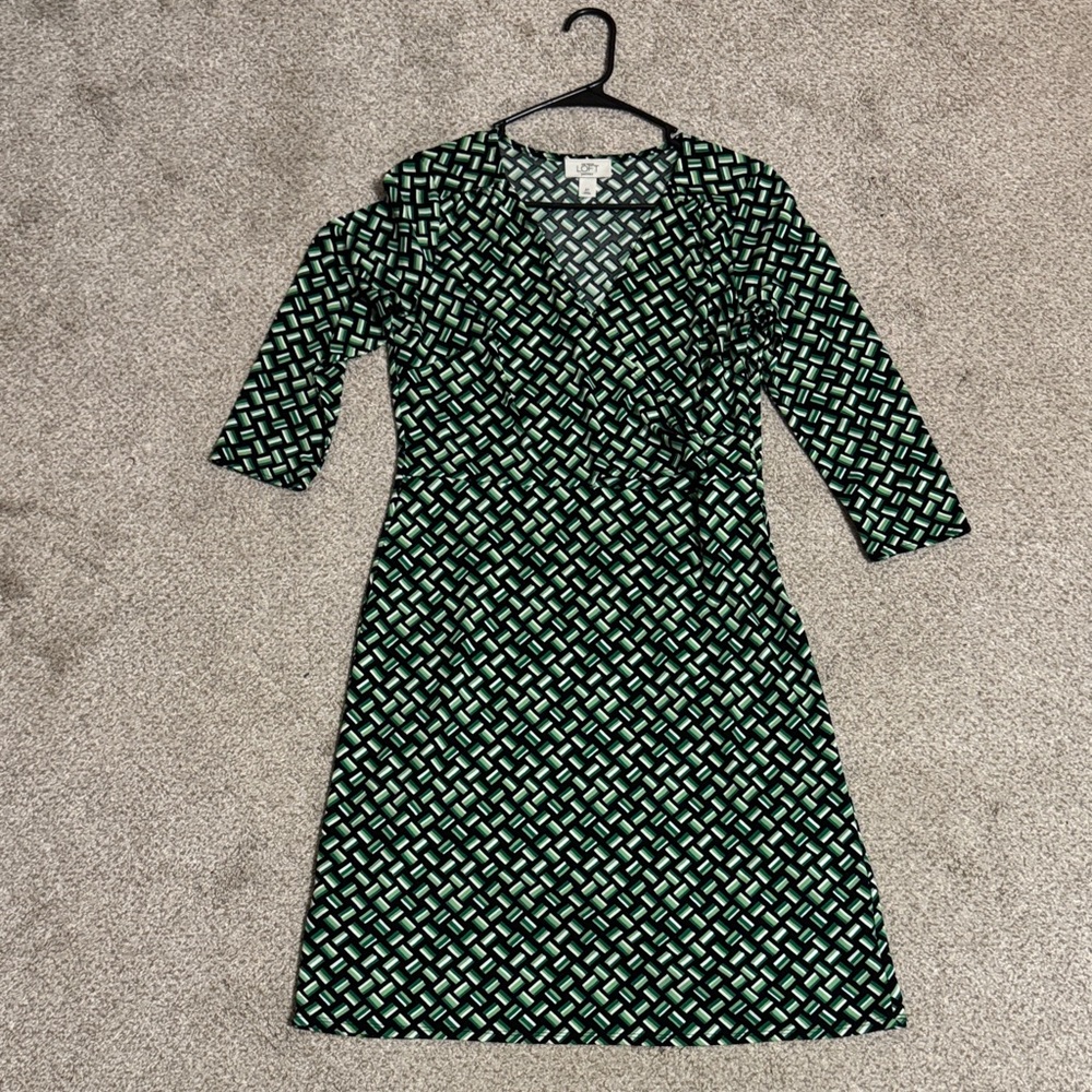 LOFT Black and Green Long Sleeve Dress